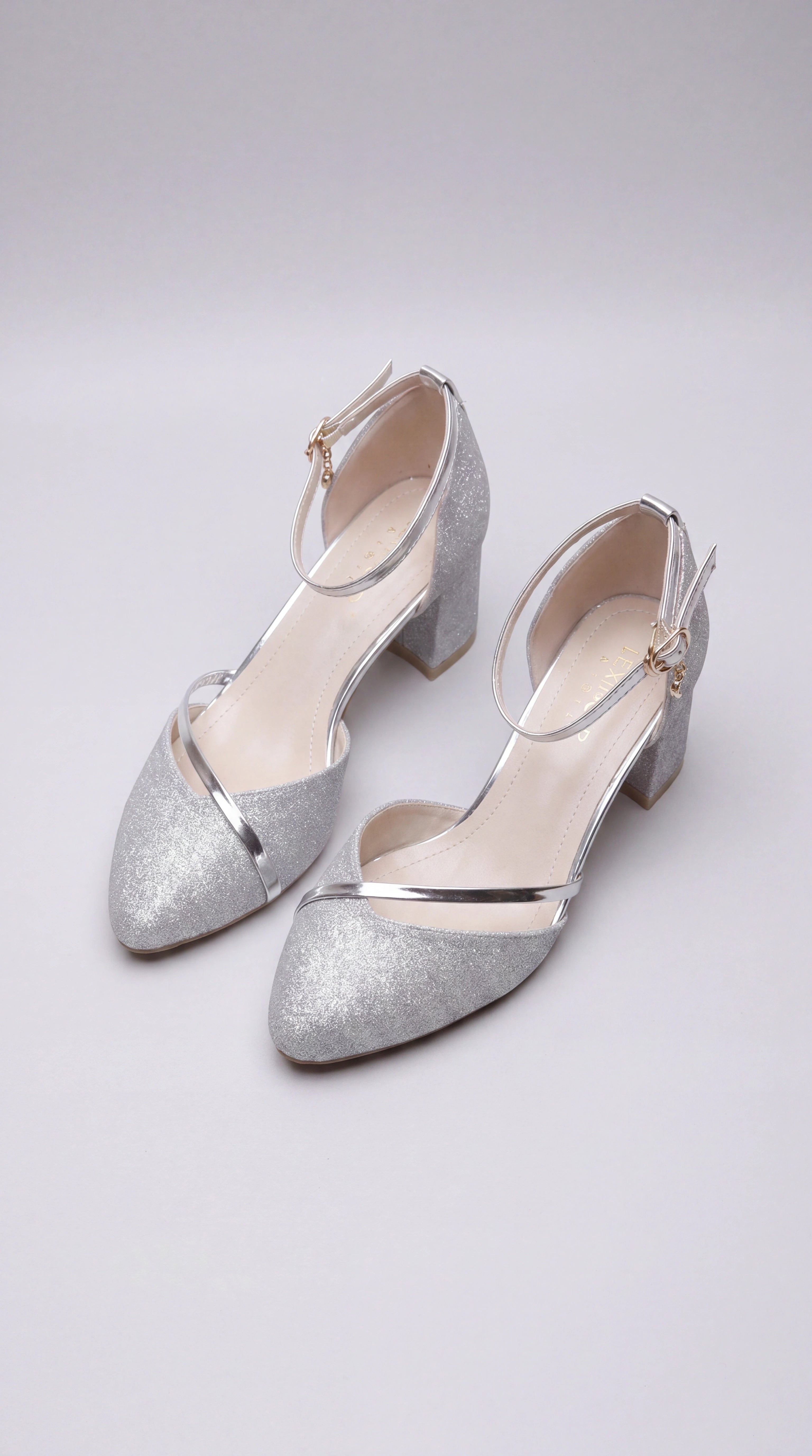 Women's Block Heel Ankle Strap Court Shoes silver  3