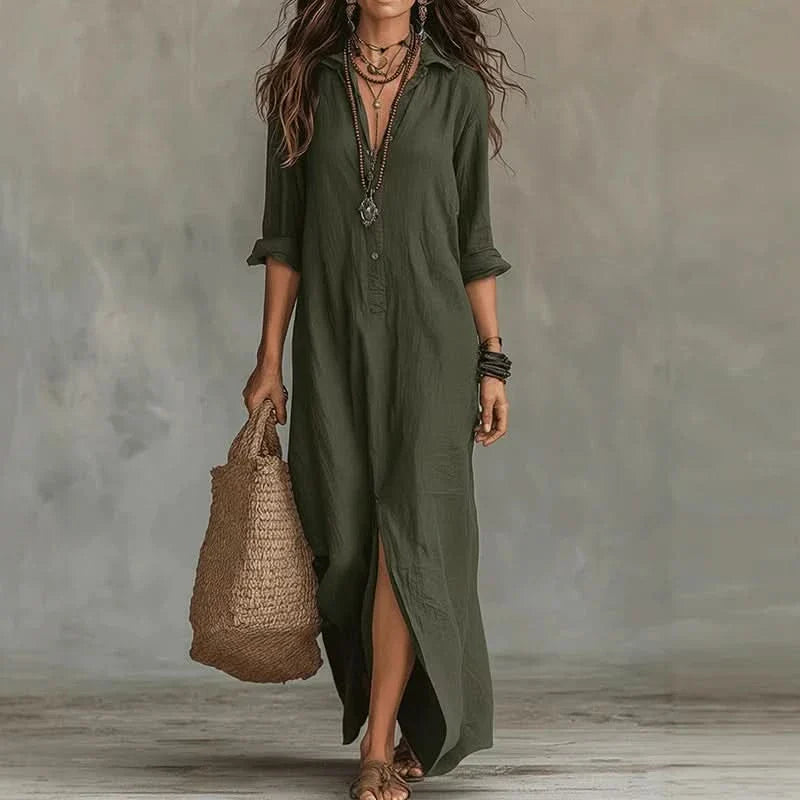 Women's Maxi Dress | Boho Long Sleeve Button Beach Vacation Dress 2