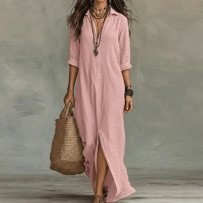 Women's Maxi Dress | Boho Long Sleeve Button Beach Vacation Dress 3