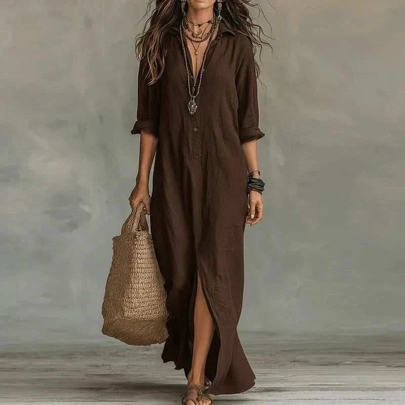 Women's Maxi Dress | Boho Long Sleeve Button Beach Vacation Dress 5