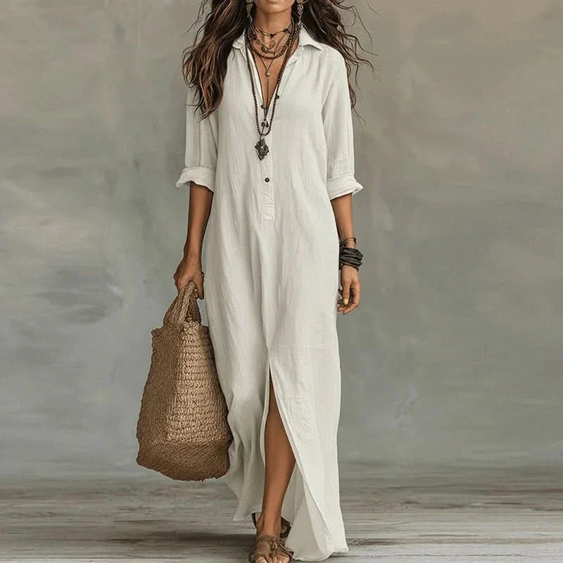 Women's Maxi Dress | Boho Long Sleeve Button Beach Vacation Dress 6
