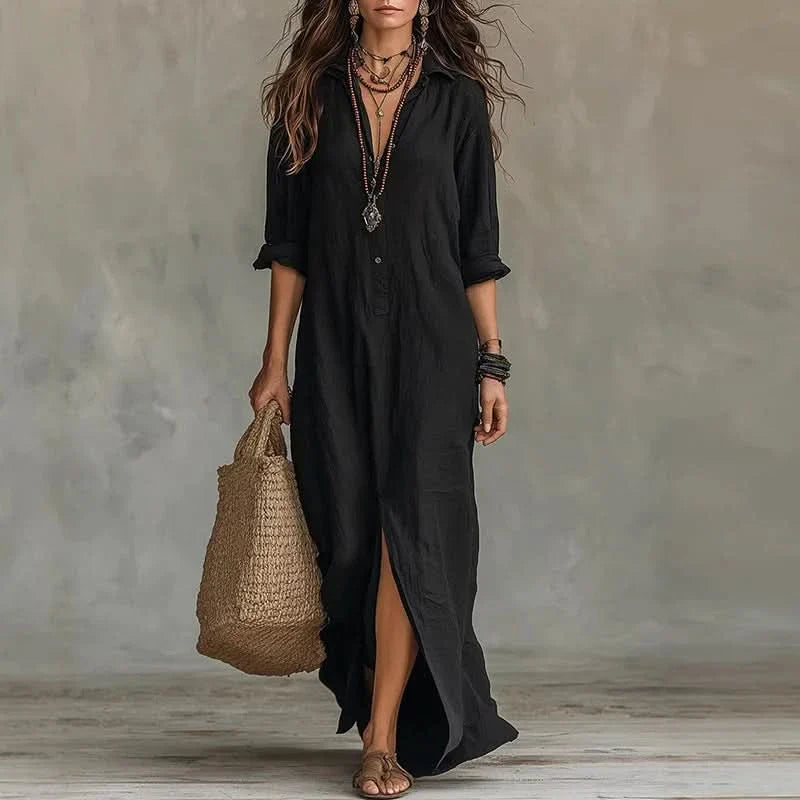 Women's Maxi Dress | Boho Long Sleeve Button Beach Vacation Dress 7