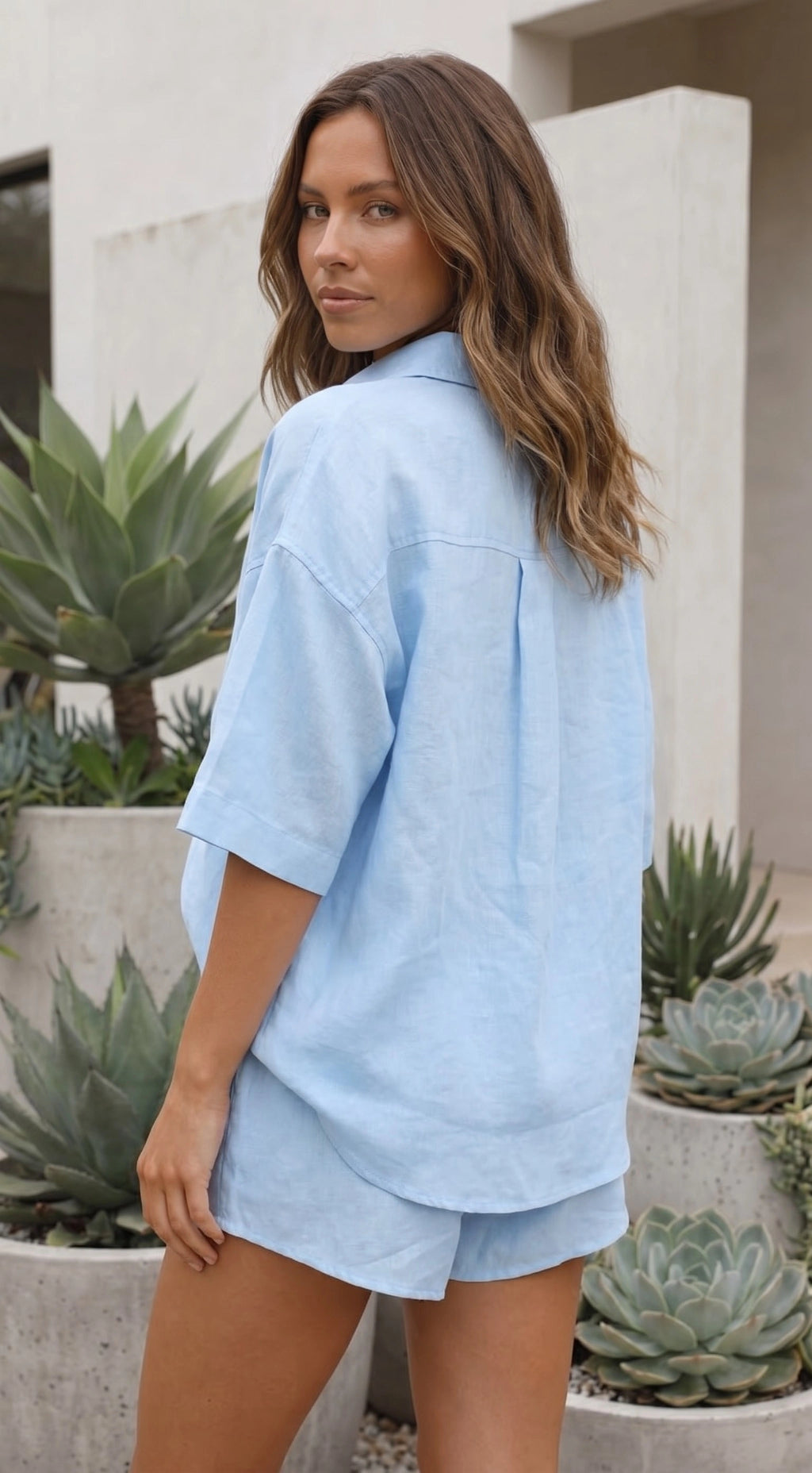 Women’s Button Up Shirt and Drawstring Shorts Matching Set