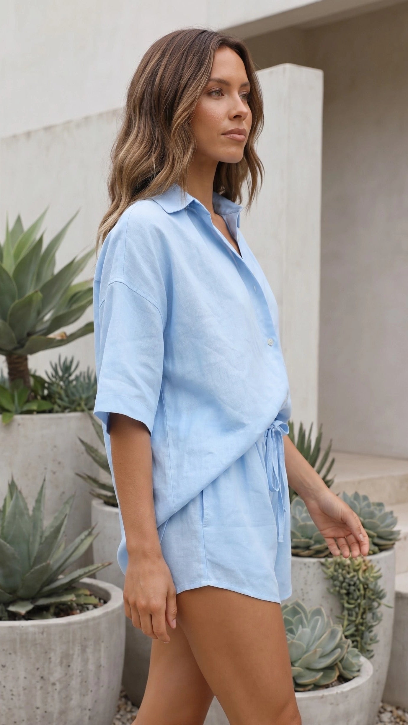 Women’s Button Up Shirt and Drawstring Shorts Matching Set