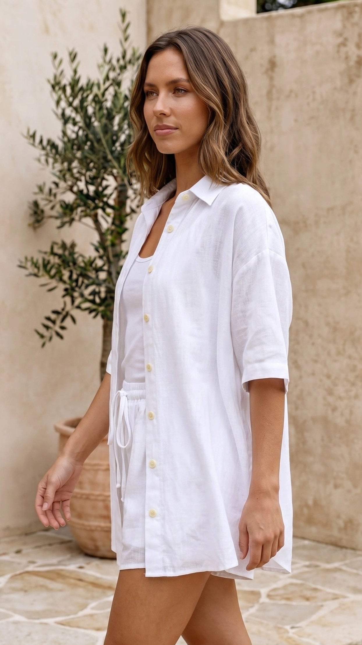 Women’s Button Up Shirt and Drawstring Shorts Matching Set