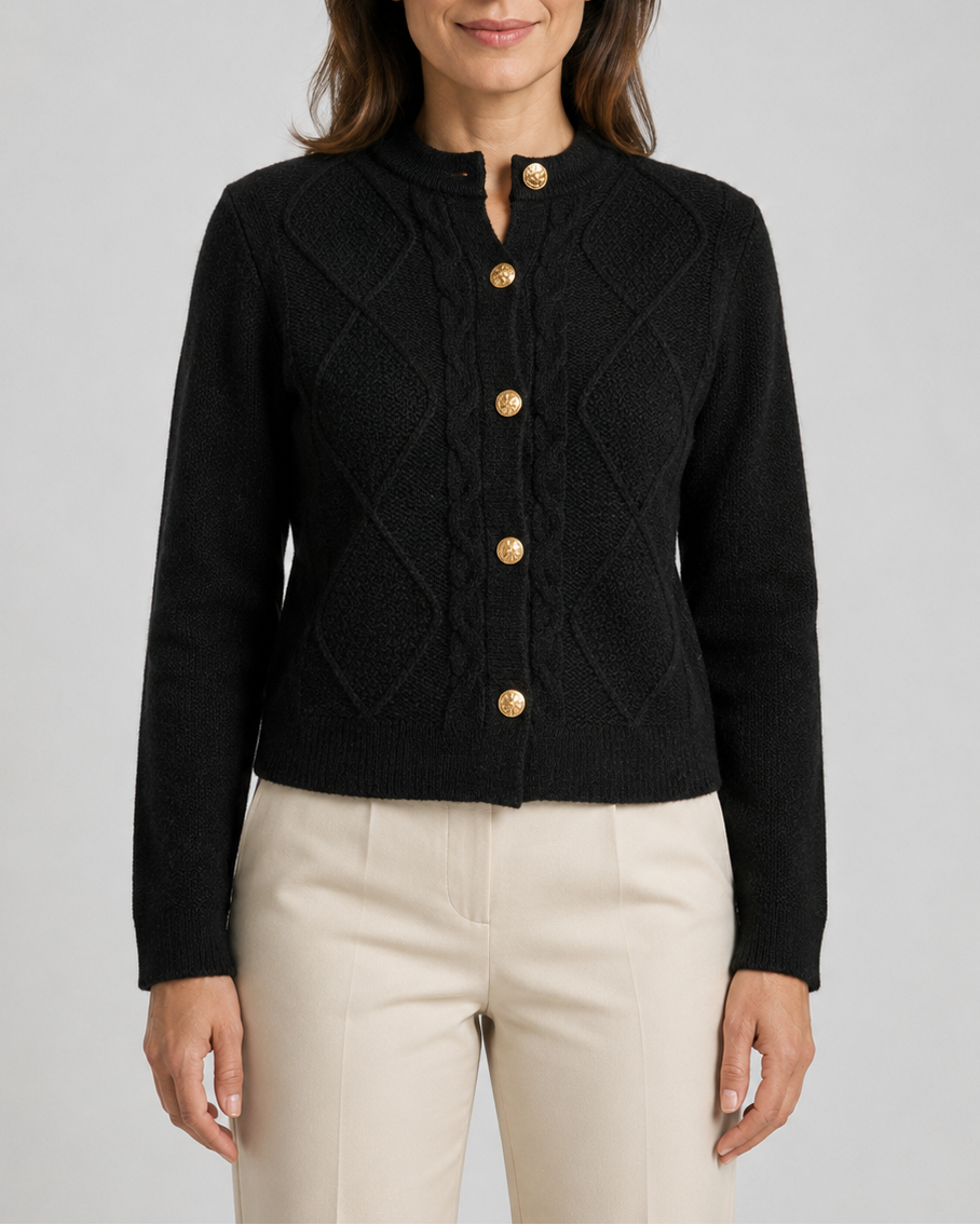 Women's Button Up Round Neck Cable Knit Cardigan