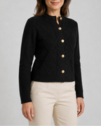 Women's Button Up Round Neck Cable Knit Cardigan