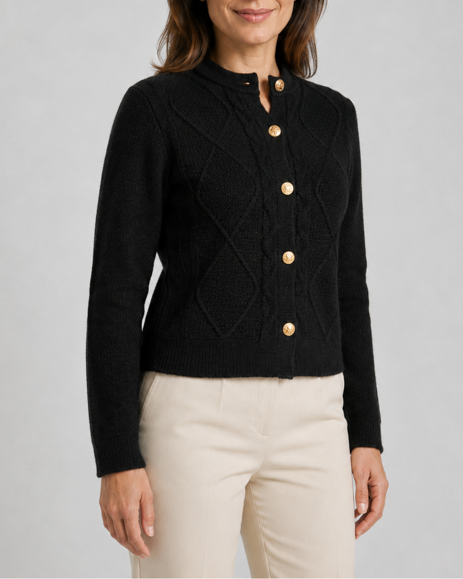 Women's Button Up Round Neck Cable Knit Cardigan