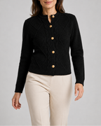 Women's Button Up Round Neck Cable Knit Cardigan