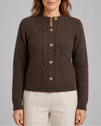Women's Button Up Round Neck Cable Knit Cardigan