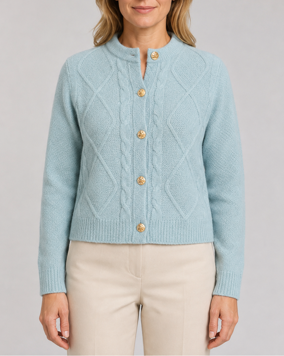 Women's Button Up Round Neck Cable Knit Cardigan