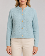 Women's Button Up Round Neck Cable Knit Cardigan
