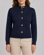 Women's Button Up Round Neck Cable Knit Cardigan