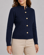 Women's Button Up Round Neck Cable Knit Cardigan