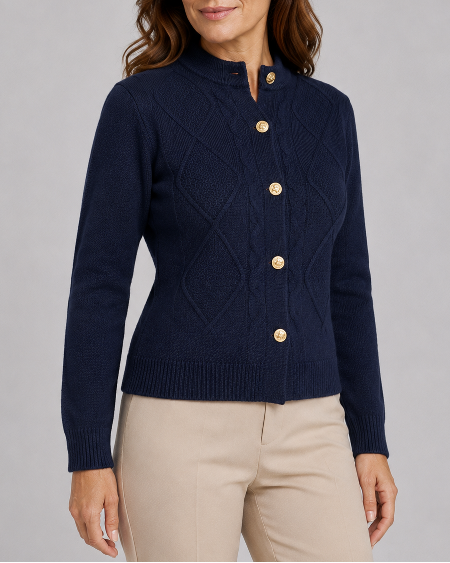 Women's Button Up Round Neck Cable Knit Cardigan