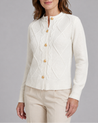 Women's Button Up Round Neck Cable Knit Cardigan