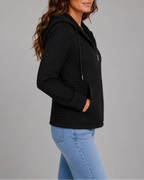 Women's Textured Hooded Jacket | Zip Up Drawstring Cardigan with Pockets