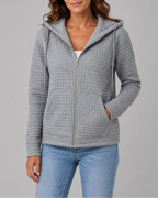 Women's Textured Hooded Jacket | Zip Up Drawstring Cardigan with Pockets