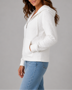 Women's Textured Hooded Jacket | Zip Up Drawstring Cardigan with Pockets