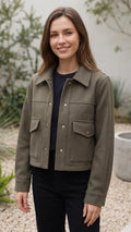 Women's Collared Button Front Cropped Jacket