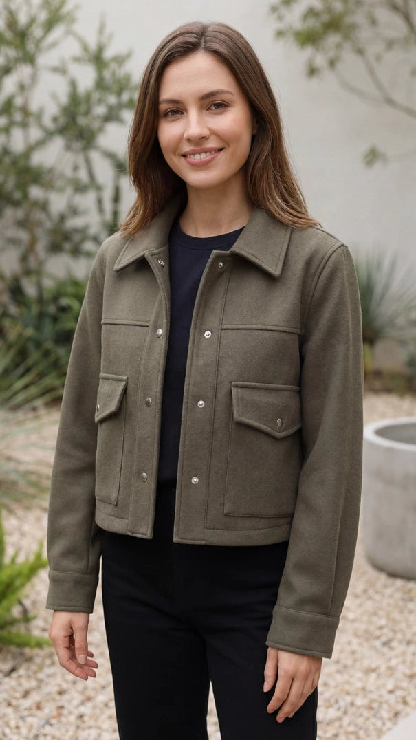 Women's Collared Button Front Cropped Jacket