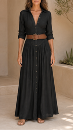 Women's Boho Maxi Dress | Belted Button Down Split Shirt Dress