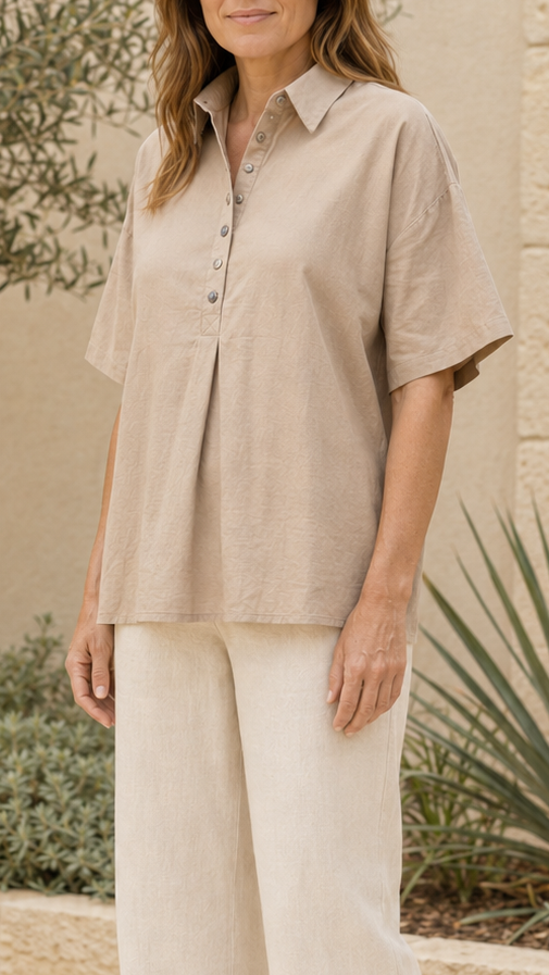 Women's Collared Shirt | Button Short Sleeve Relaxed Blouse