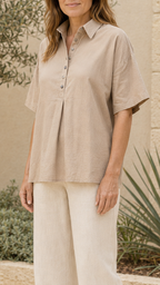 Women's Collared Shirt | Button Short Sleeve Relaxed Blouse
