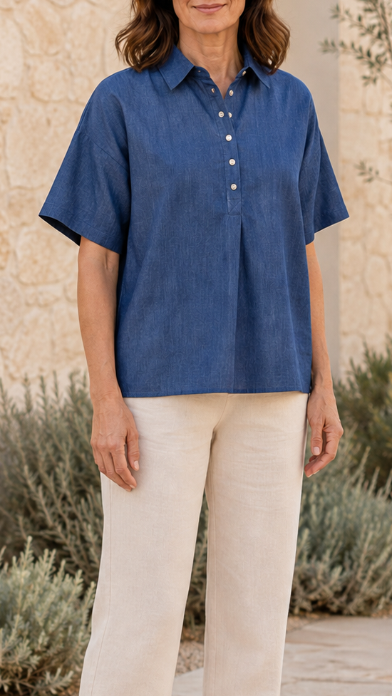 Women's Collared Shirt | Button Short Sleeve Relaxed Blouse