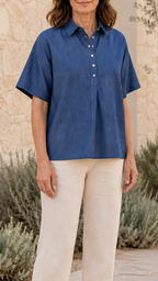Women's Collared Shirt | Button Short Sleeve Relaxed Blouse