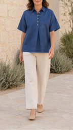 Women's Collared Shirt | Button Short Sleeve Relaxed Blouse