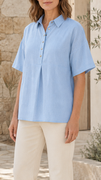 Women's Collared Shirt | Button Short Sleeve Relaxed Blouse