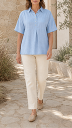 Women's Collared Shirt | Button Short Sleeve Relaxed Blouse
