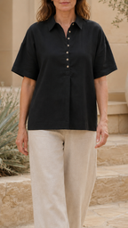 Women's Collared Shirt | Button Short Sleeve Relaxed Blouse