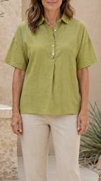 Women's Collared Shirt | Button Short Sleeve Relaxed Blouse