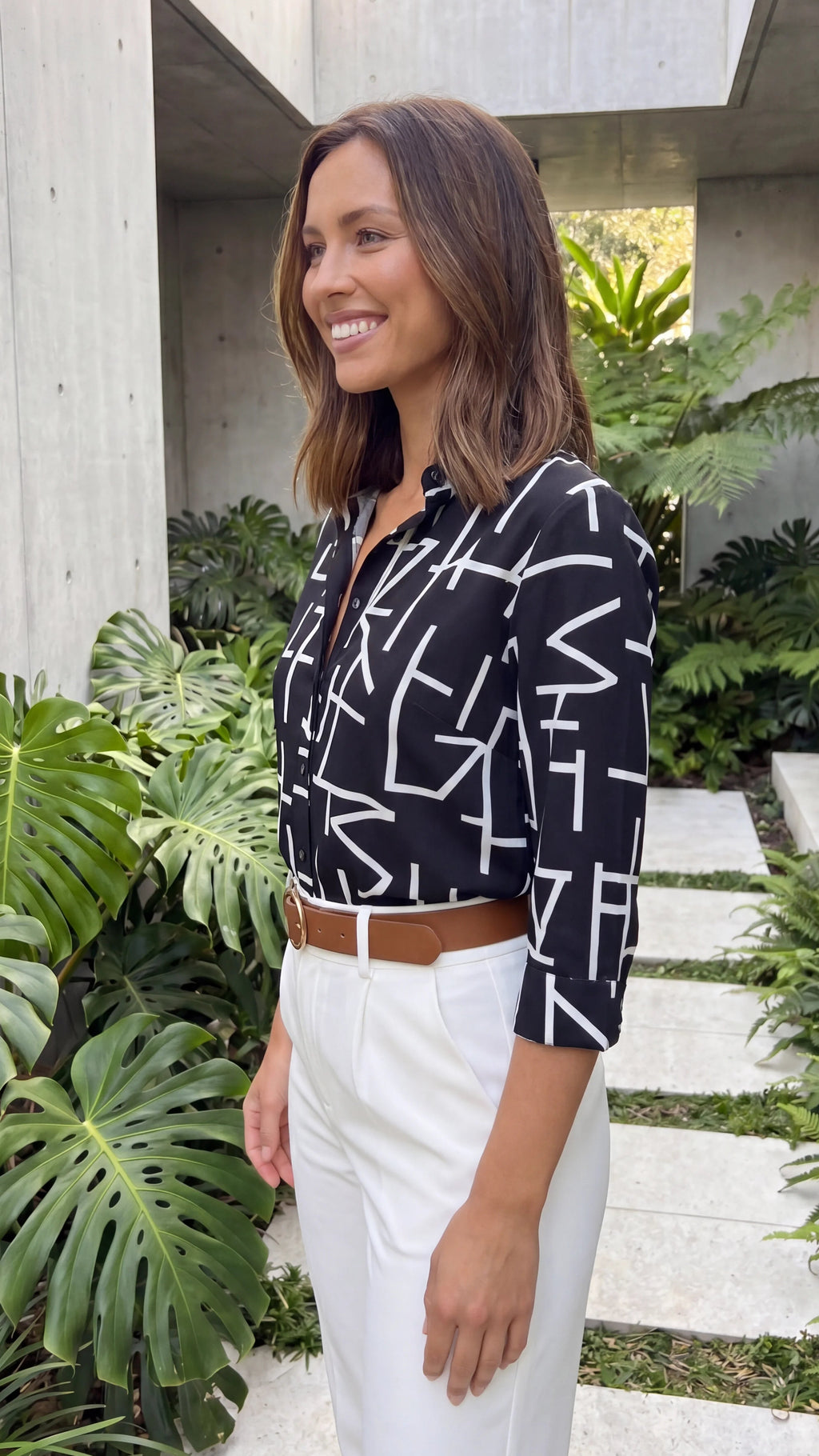 Women's Long Sleeve Abstract Print Button-Up Shirt