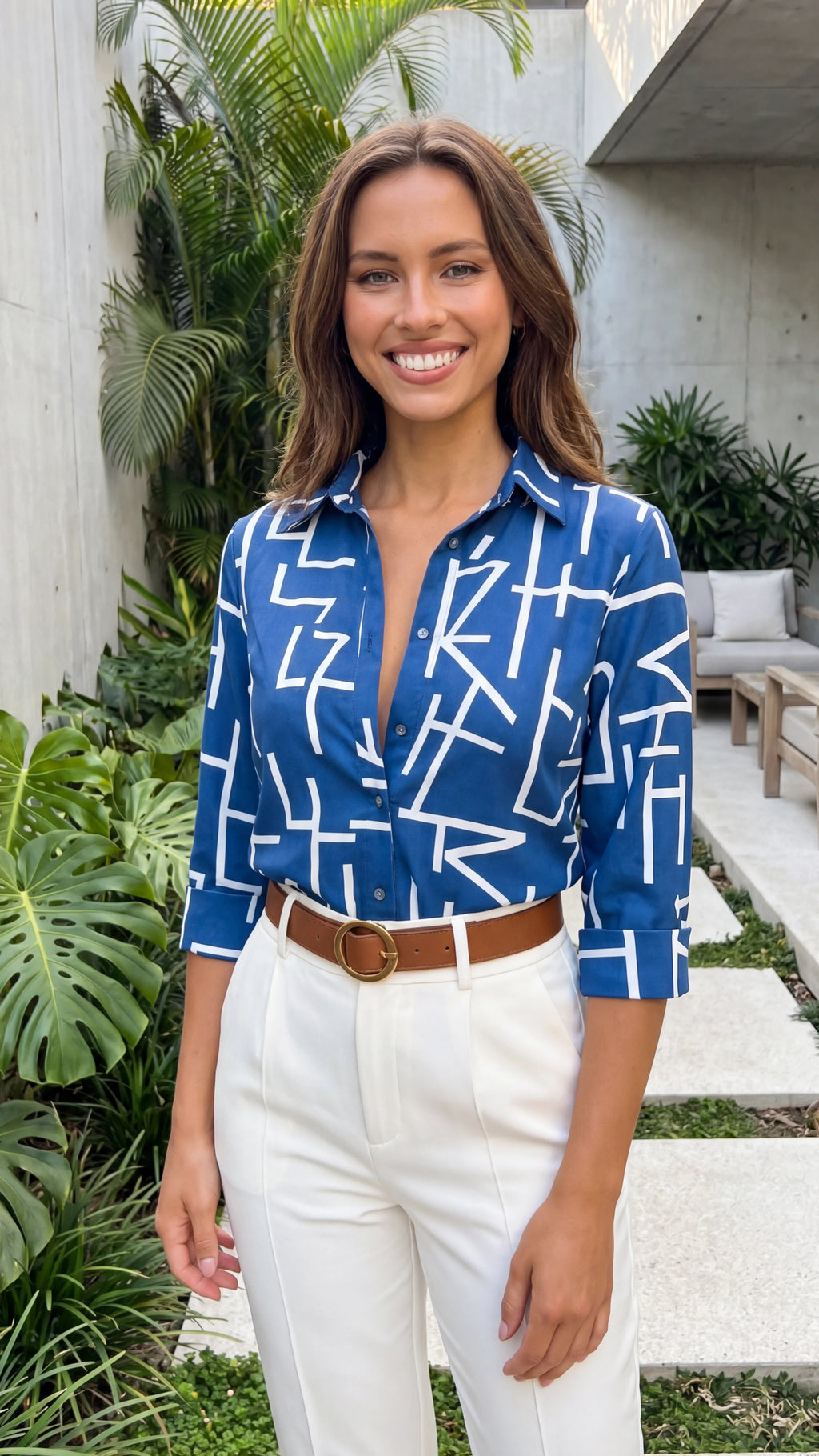 Women's Long Sleeve Abstract Print Button-Up Shirt