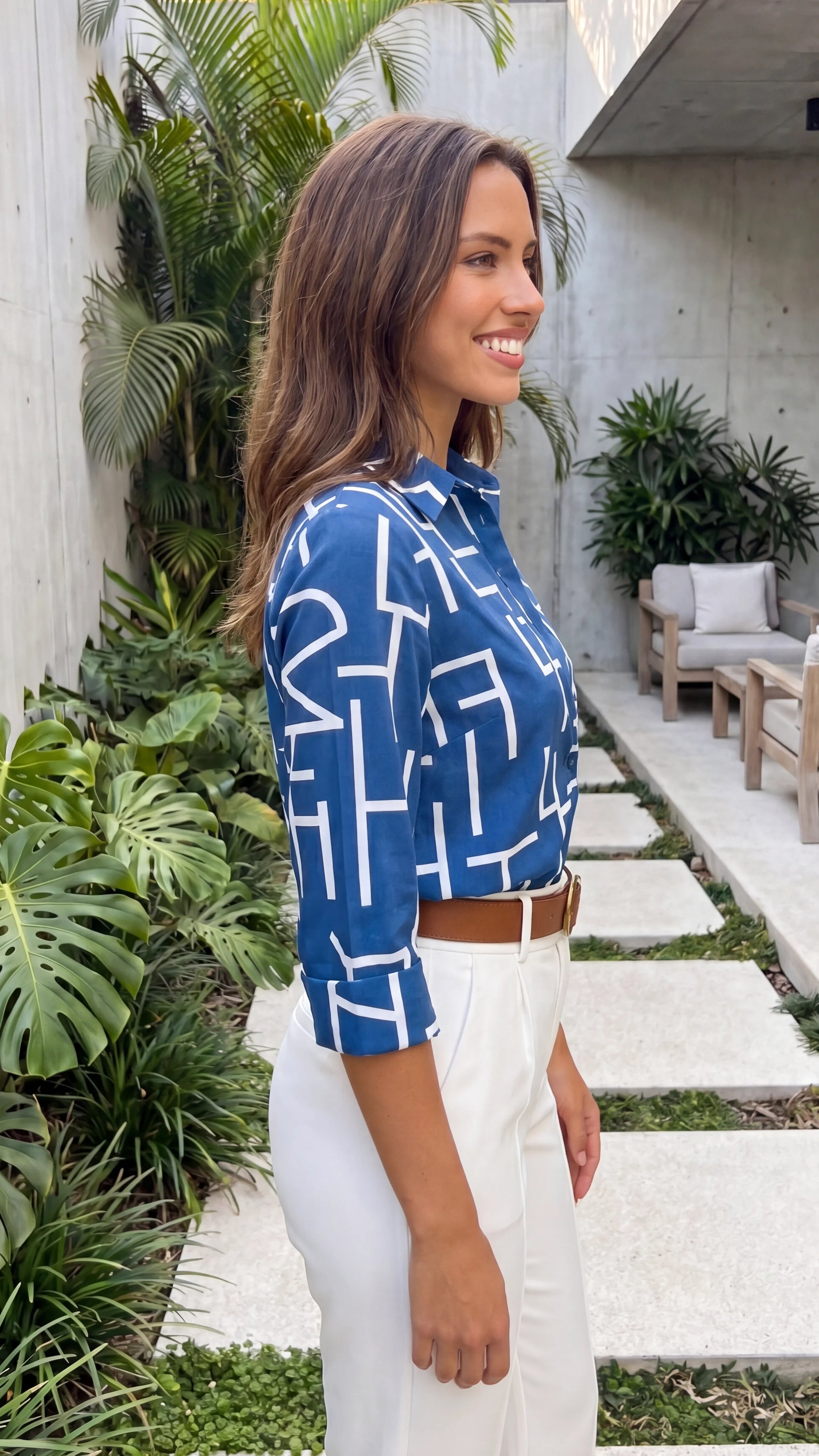 Women's Long Sleeve Abstract Print Button-Up Shirt