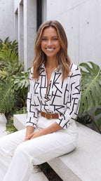 Women's Long Sleeve Abstract Print Button-Up Shirt