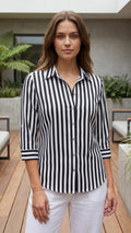 Women's Collared Long Sleeve Striped Button-Up Shirt