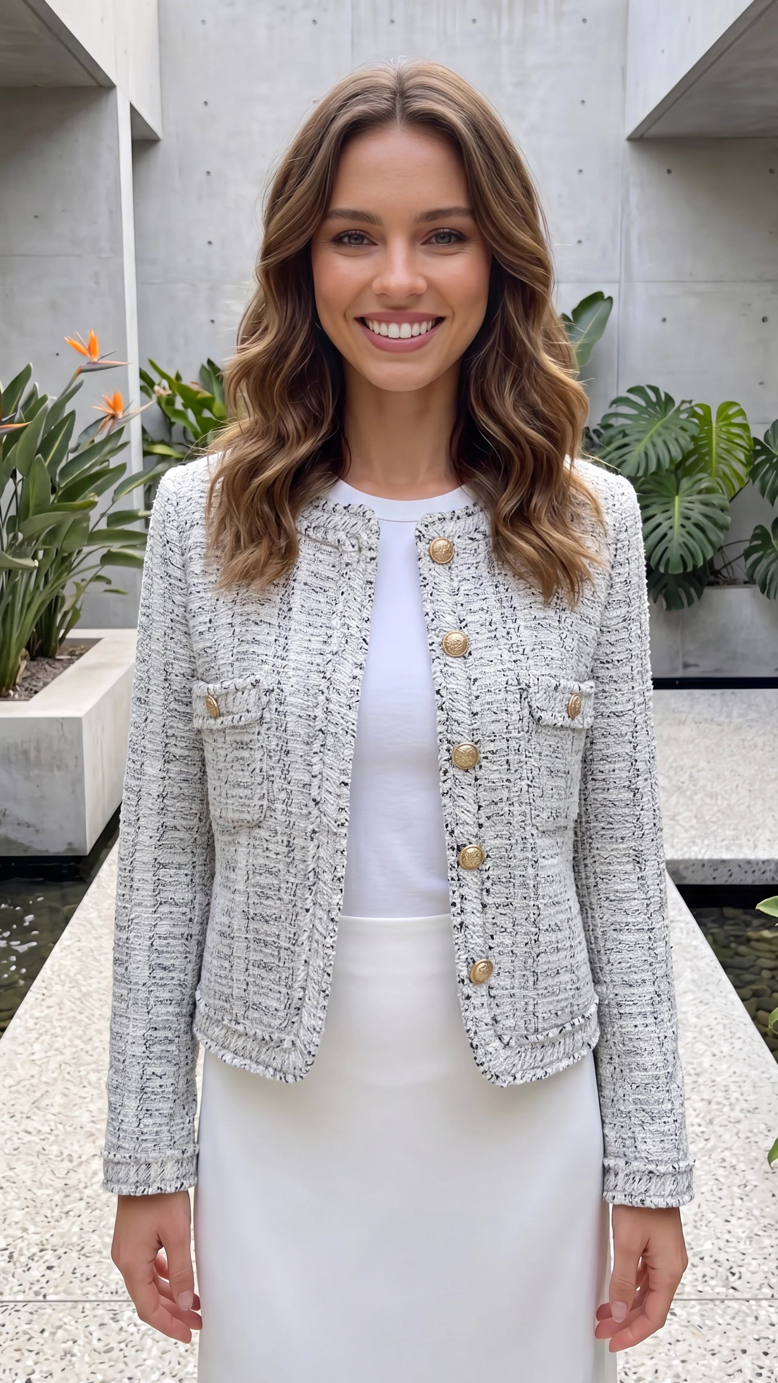 Women's Textured Tweed Button Front Jacket