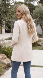 Women's Collarless Textured Button-Up Jacket