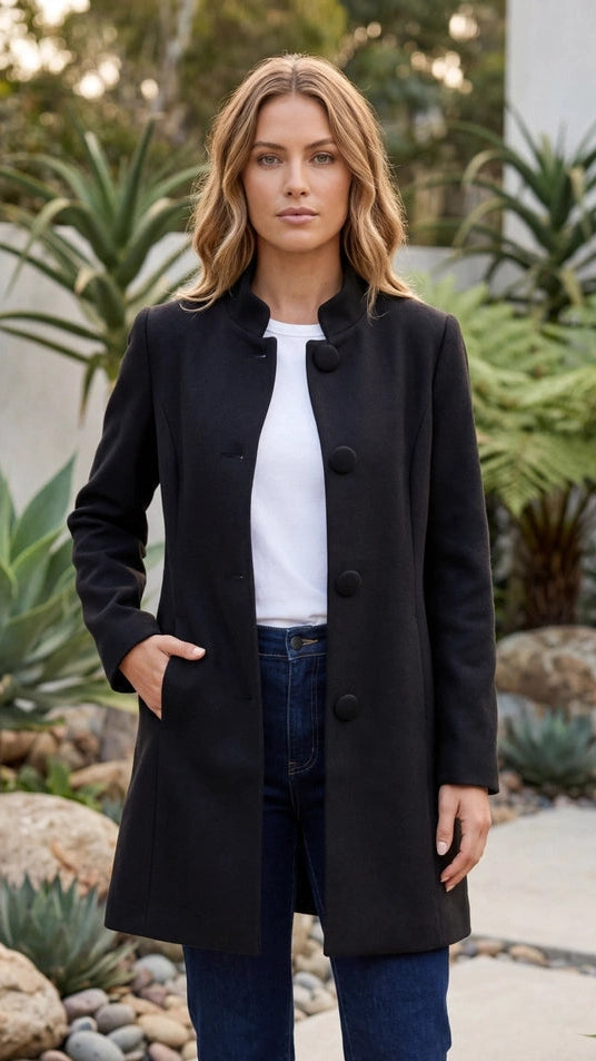 Women's Collarless Textured Button-Up Jacket