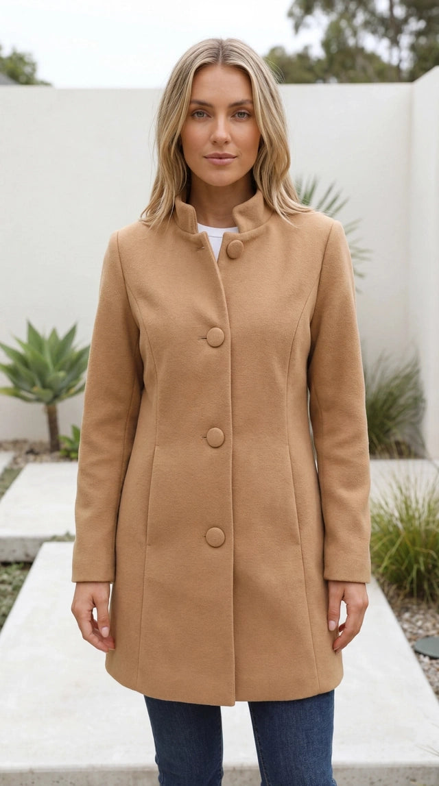 Women's Collarless Textured Button-Up Jacket