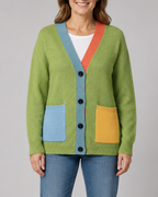 Women's Colour Block Button Front Cardigan With Pockets