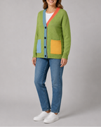 Women's Colour Block Button Front Cardigan With Pockets