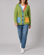 Women's Colour Block Button Front Cardigan With Pockets