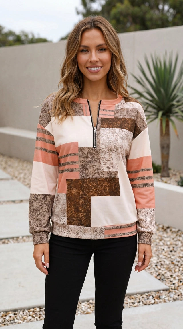 Women’s Colour Block Quarter Zip Sweater
