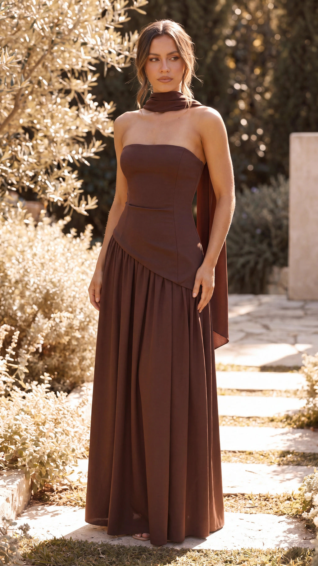 Women's Wedding Guest Maxi Dress | Strapless High Slit Corset Gown
