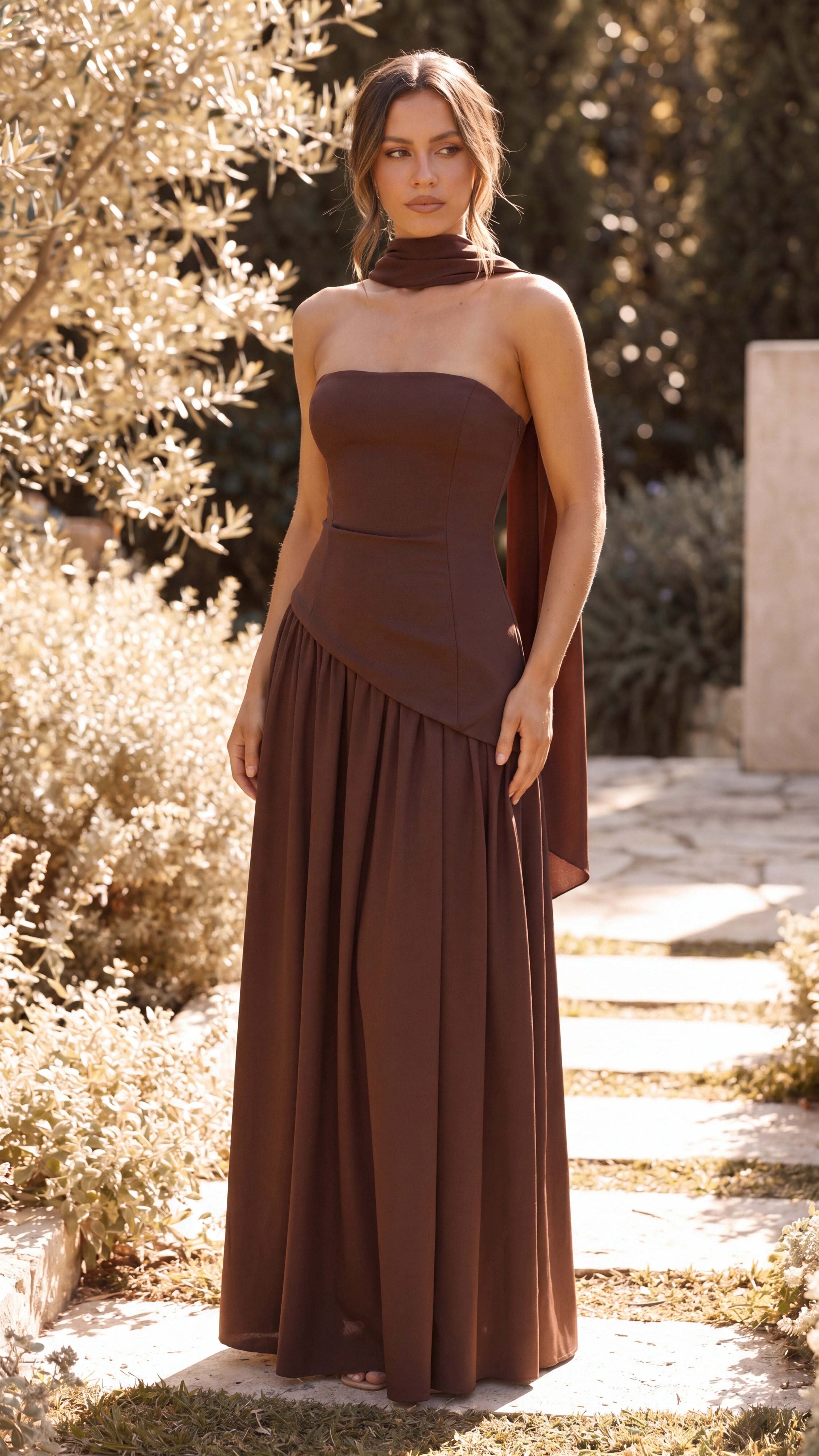 Women's Wedding Guest Maxi Dress | Strapless High Slit Corset Gown